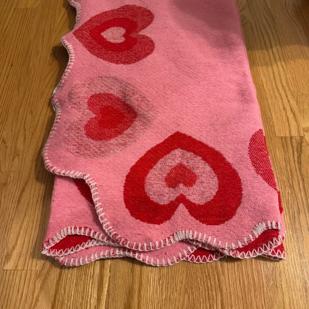 Cupcakes & Cashmere Valentine’s Day Pink Throw w/Red Hearts & Scalloped Edges